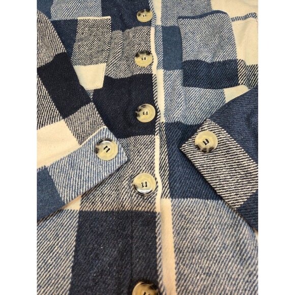 Shacket Chambray & White Plaid Long Shirt Flannel Type Womens Large New in Bag - Picture 3 of 7